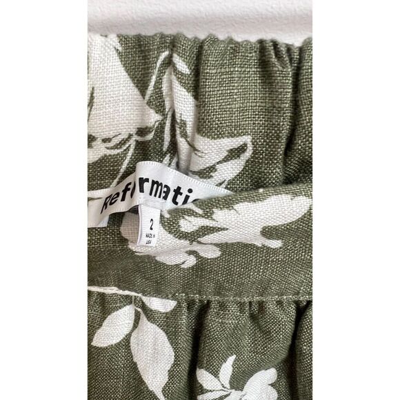 Reformation Long Maxi Skirt Women's Size 2 Green Floral Pleated Karmen Tie Waist - Picture 4 of 6